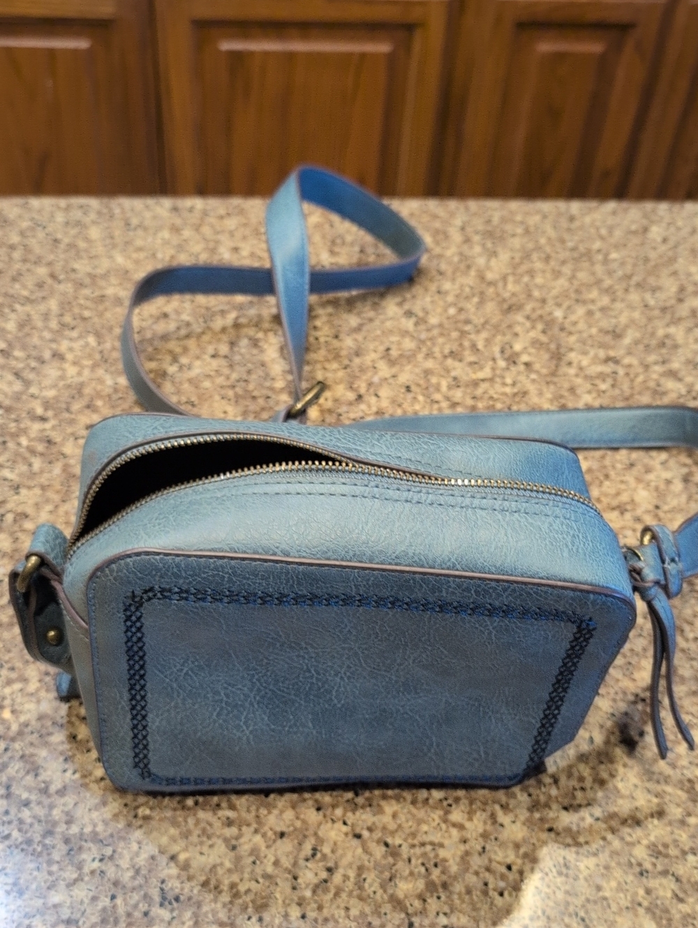 Blue Crossbody Bag - Textured Faux Leather